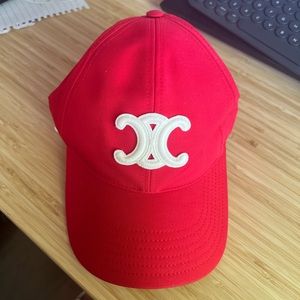Red Celine Triomphe Logo Baseball Cap
